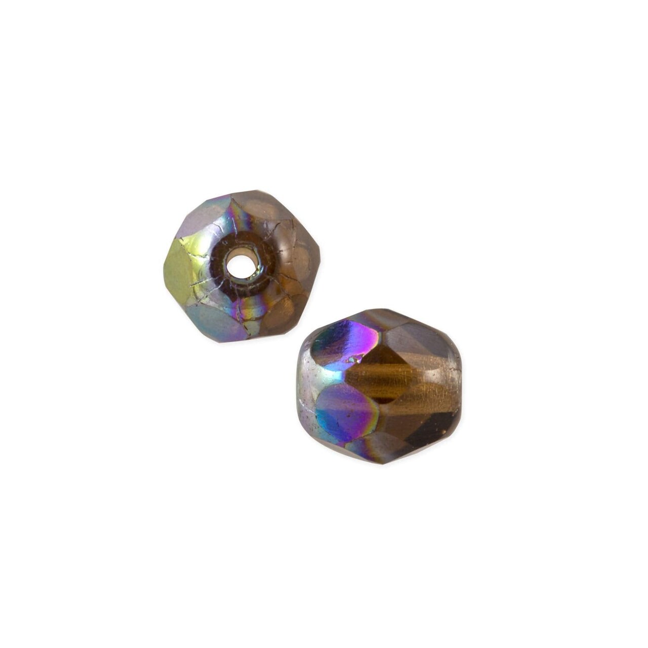 Czech Fire Polished Glass Round Beads 6mm Smoked Topaz AB (Package of 10)